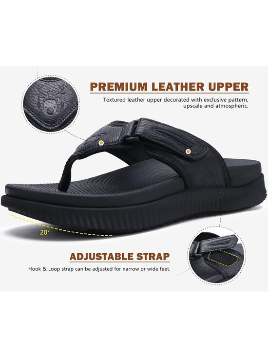 Men\'s Black Adjustable Thick Athletic Cushion Orthotic Flip Flops Sandal Shoes